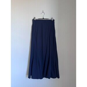 OGL Wrinkle-resistant Cotton-linen Pull-on Midi Skirt in Navy Size XS
